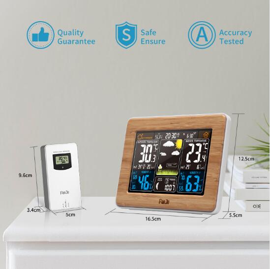 Premium Wireless Home Weather Station from Qorava, showcasing a large LCD display with colorful weather icons for easy mon...