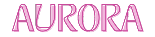 The word 'AURORA' in pink, stylized letters on a transparent background.