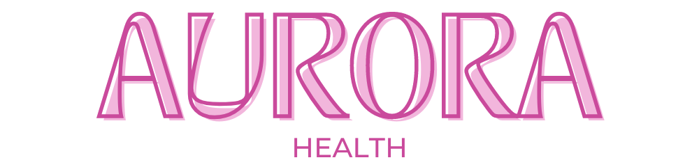 The image shows the Aurora Health logo in pink text on a white background.
