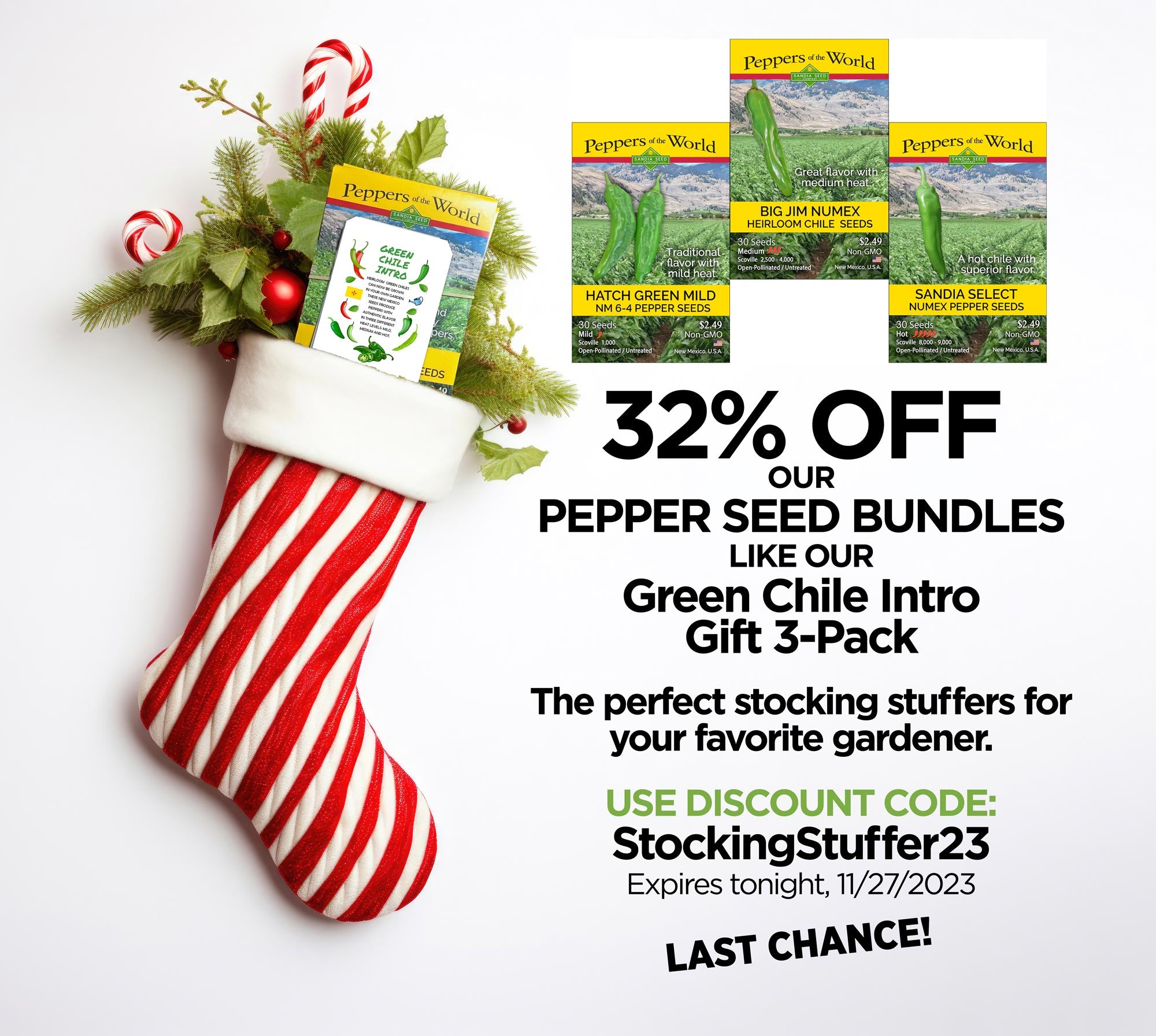 32% off our Pepper Seed Bundles with Discount Code: StockingStuffer23 - expires at midnight 11/27/2023