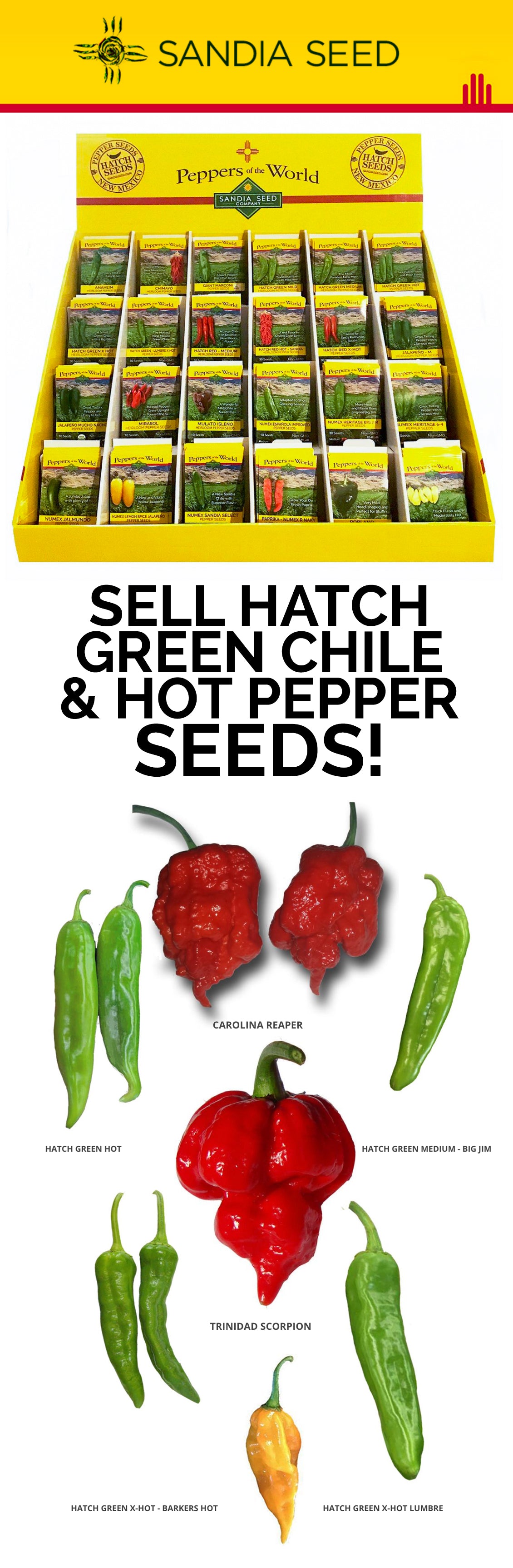 Sell Pepper Seeds and Hatch chile seeds - Seed Display