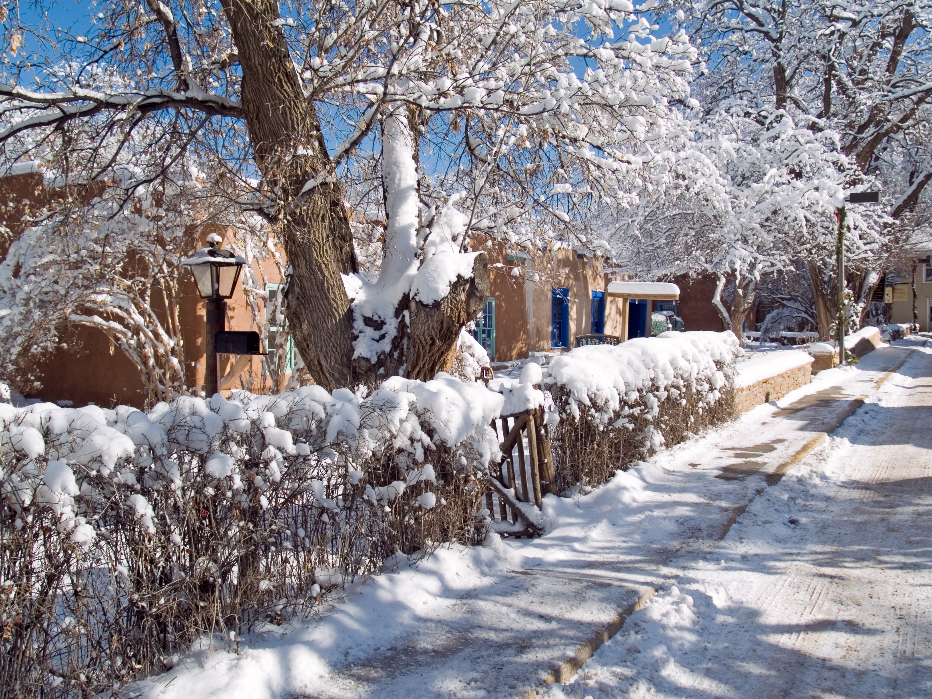 Snow on Bent St. in Taos, New Mexico