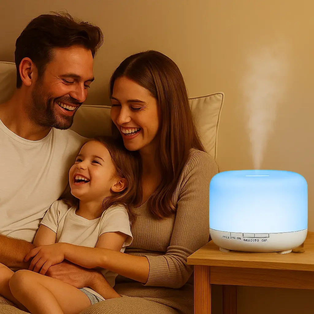 Detalhe do umidificador de ar mostrando a saída da névoa e o design do produto