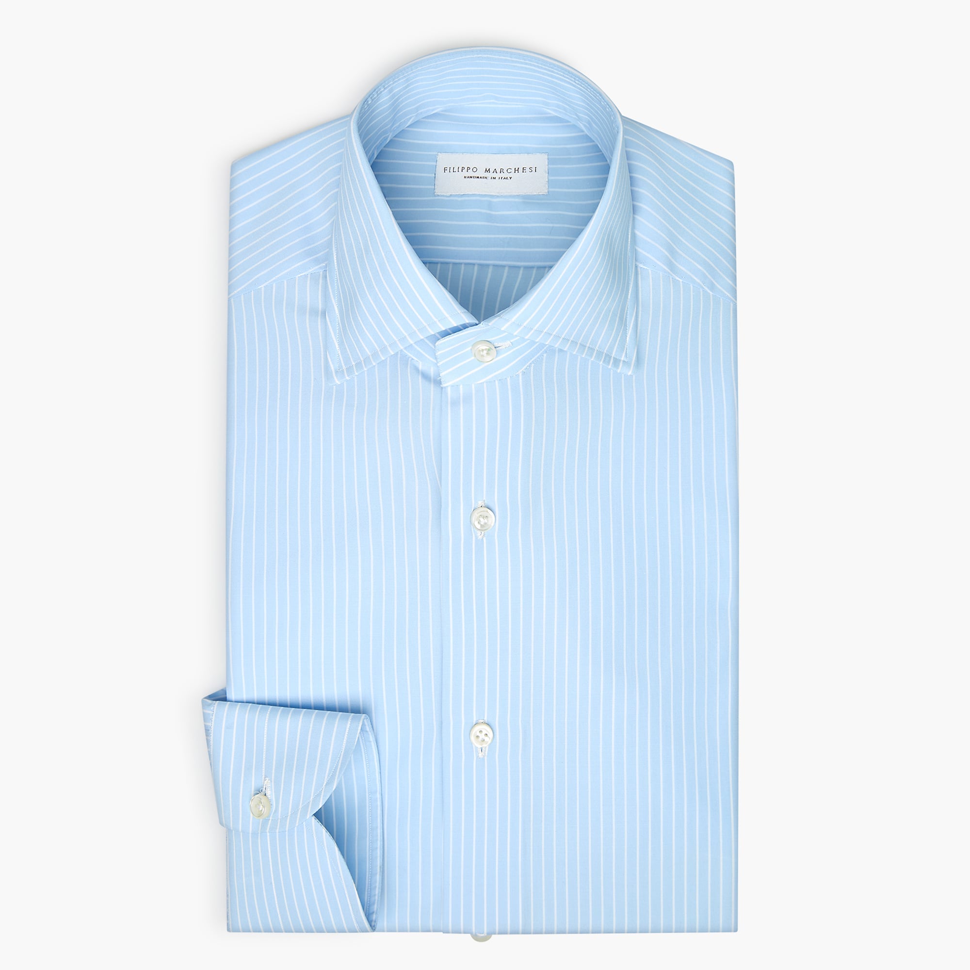 Camicia Classica Sartoriale a Righe Sottili in Cotone Collo Cutaway - Azzurro Bianco - Filippo Marchesi product image