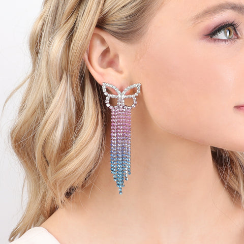 Maya Butterfly Tassel Earrings - Blue