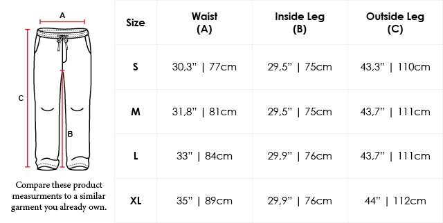 Flared Sweatpants Size Chart