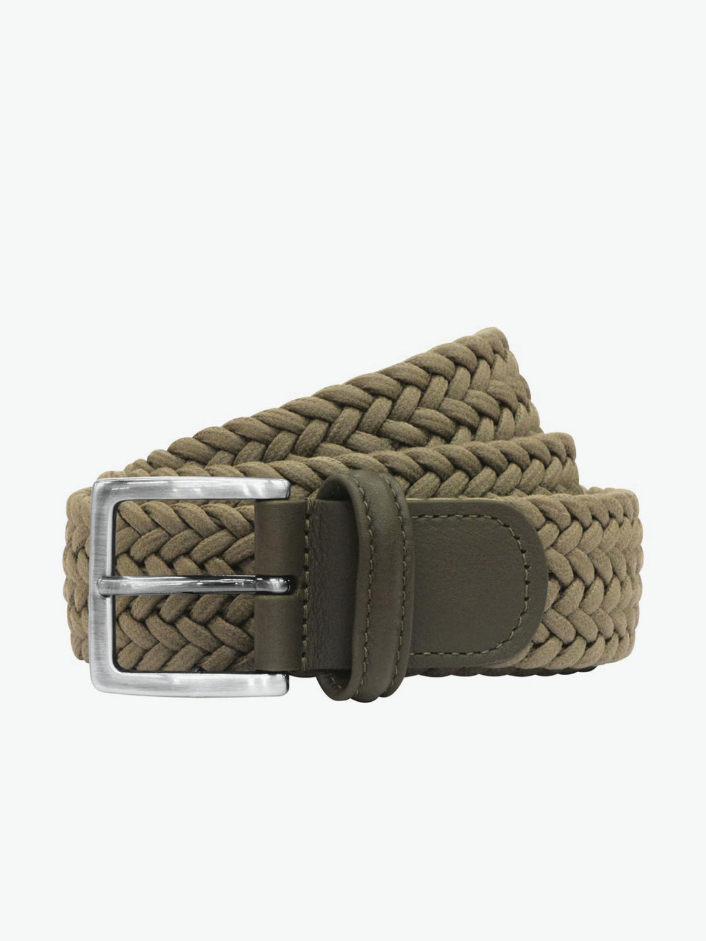 Braided Woven Leather Belt Green Tan