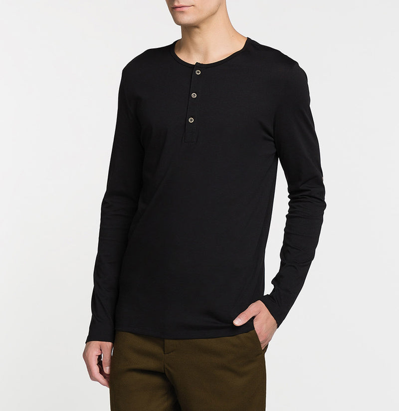 Henley Organic Cotton Long Sleeve T-shirt Black Side