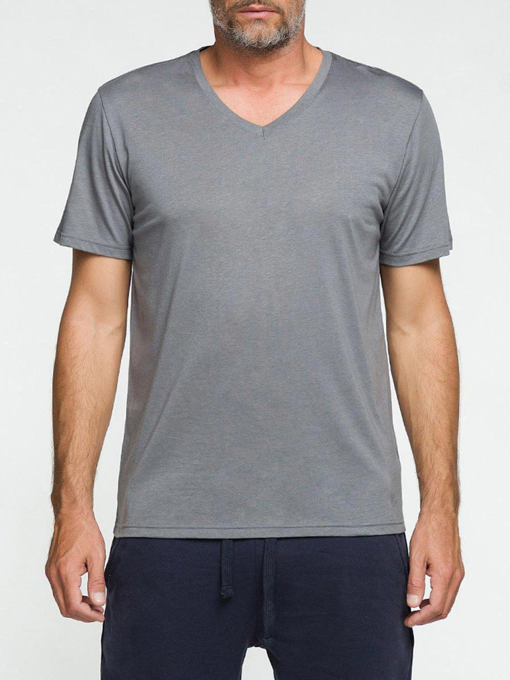 Men's Organic Cotton Essential Logo V Neck T-Shirt in Glacier Grey