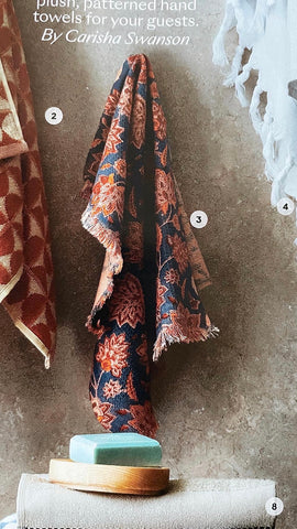 From, Mila Framboise Khadi cotton hand towels featured in House Beautiful magazine