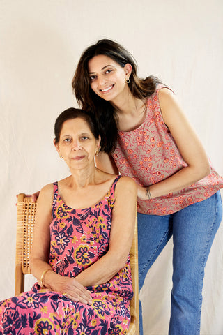 Nargis, and her mother, Farida, posing together in From, Mila clothing