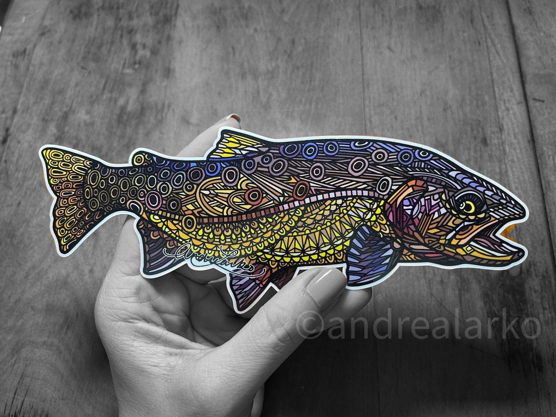 Andrea Larko Brown Trout Zentangle - Fly Slaps Fly Fishing Stickers and  Decals