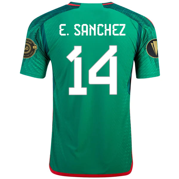Adidas Mexico Santi Gimenez Authentic Home Jersey w/ Gold Cup Patches 22/23 (Vivid Green) Size L