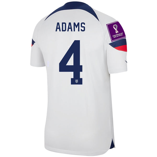 Image of Nike United States Tyler Adams Authentic Match Home Jersey 22/23 w/ World Cup 2022 Patches (White/Loyal Blue) ADAMS 8 