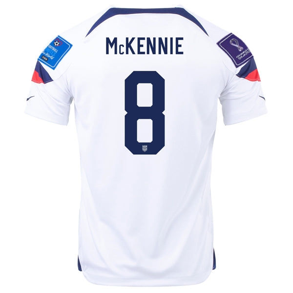 Image of Nike United States Weston Mckennie Home Jersey 22/23 w/ World Cup 2022 Patches (White/Loyal Blue) 7 McKENNIE N 