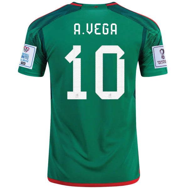 Image of adidas Mexico Alexis Vega Home Jersey w/ World Cup Qualifier Patches 22/23 (Vivid Green)