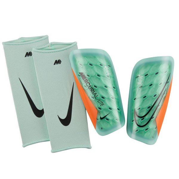 Espinillera Nike Mercurial (espuma menta/naranja total) - Soccer
