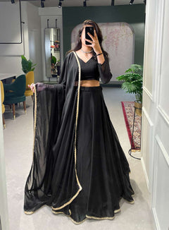 Rich Black Rangoli Silk Lehenga Set