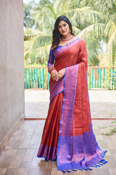 Peach kanchi silk saree