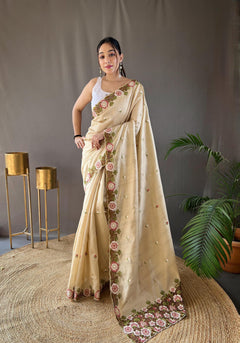 Classy Cream Pure Tussar Silk Saree