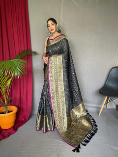 Dark Grey Kanjeevaram Handloom Silk Saree