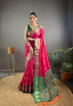 Classy Pink Soft Rangeen Patola Silk Saree