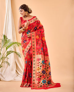 Rosy Red Luxury Paithani Silk Saree