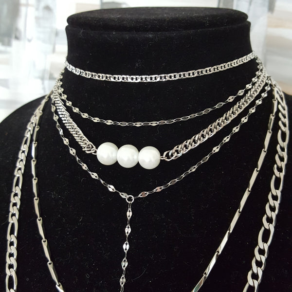 Ultimate Stack - Choker, Pearl and Long Layering Necklaces with Stainl ...