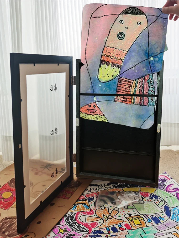 Kids Artwork Display Frame | Magnetic Wood Frame With Glass