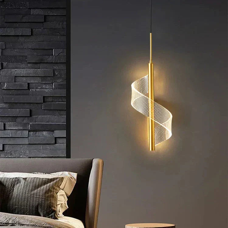 Modern LED Pendant Light | Spiral Gold Metal Design