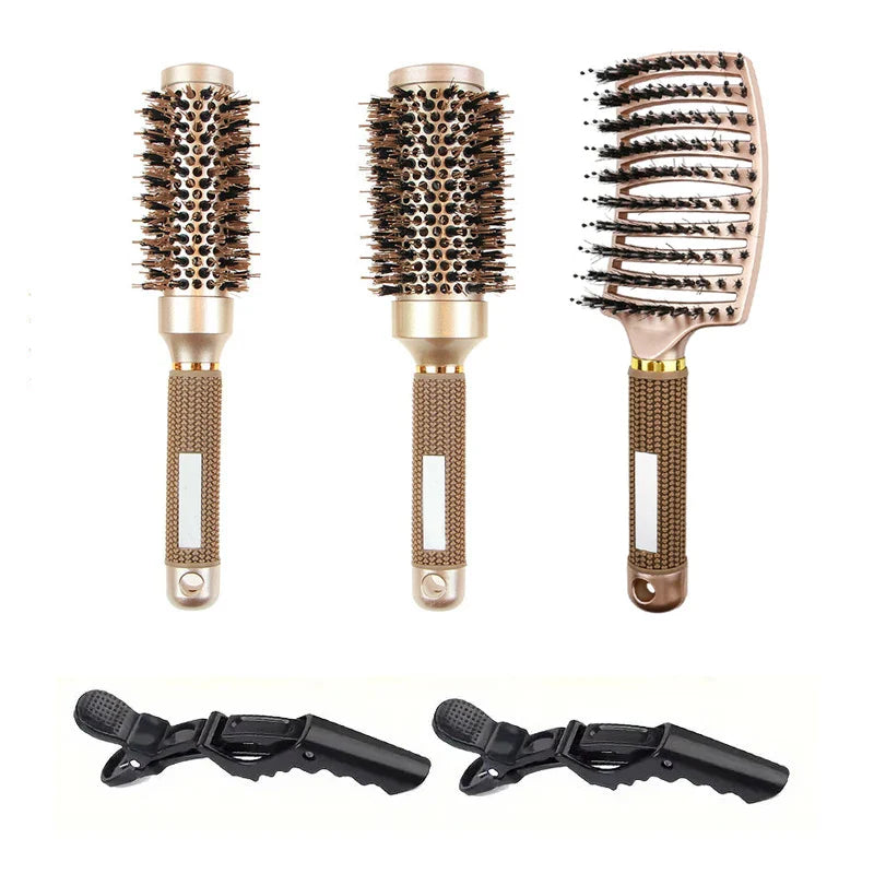 Professional Round Hair Brush Set | Ceramic Ionic Boar Bristle Design