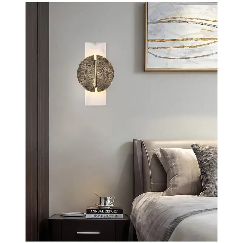 Modern Marble Wall Light | Black Stone Half Moon Design
