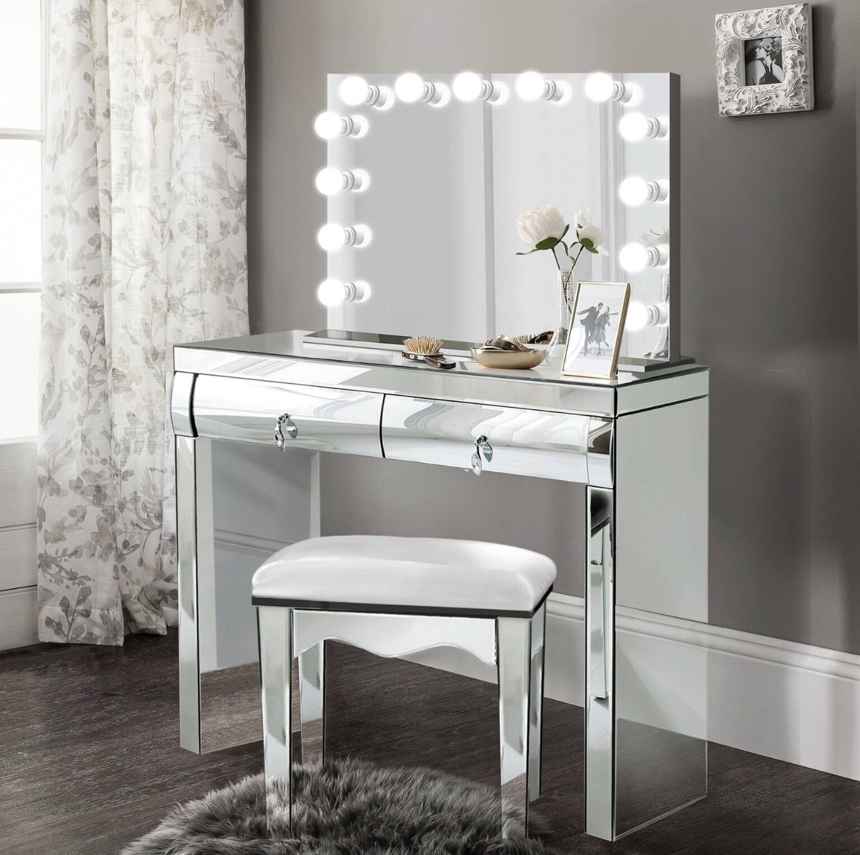 Complete Set Mirrored Dimmable Hollywood Makeup Mirror Led Built I