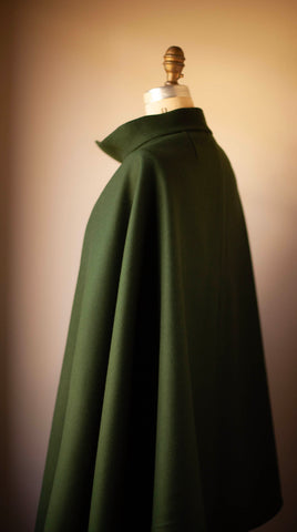 dark green wool cape with collar