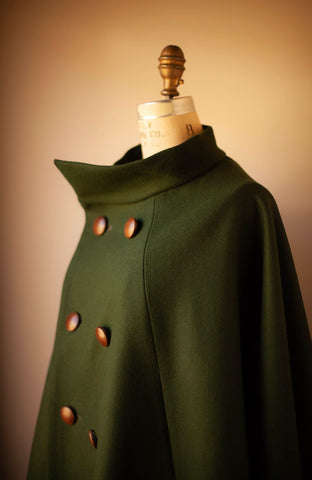 wool cape with leather buttons