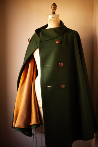 dark green double breasted wool cape
