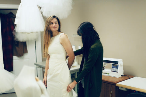 couture dressmaker in atelier