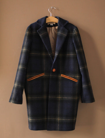 Navy Green Plaid Coat 