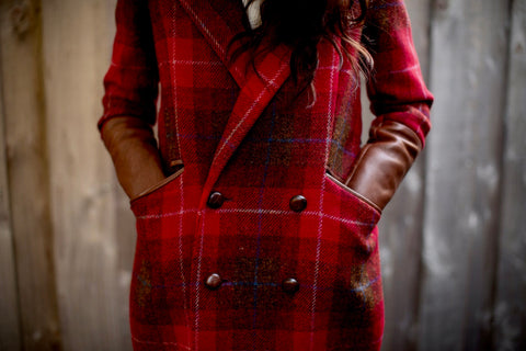 red plaid jacket coat tweed pink 