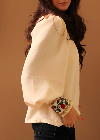 Rose Embroidered Silk Blouse