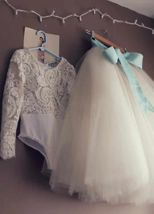 Flower Girl Dress | 5320 Lace Leotard and Mint Blue Tulle Skirt