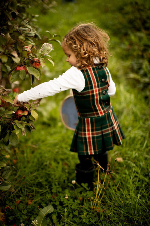 Pleated Green and Red Plaid Dress