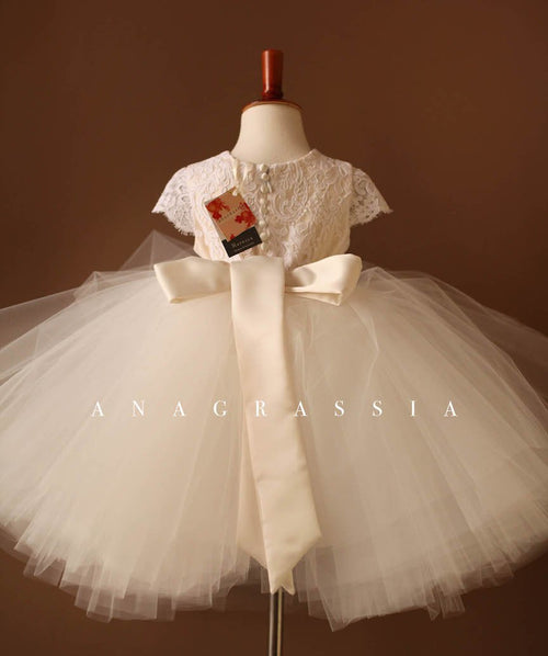 Flower Girl Dress | White Tulle Skirt with Ivory Sash