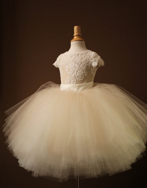 Flower Girl Dress | 5810 Lace Bodysuit and Champagne Tulle Skirt