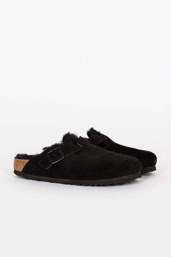 Boston Suede Shearling Mule Black