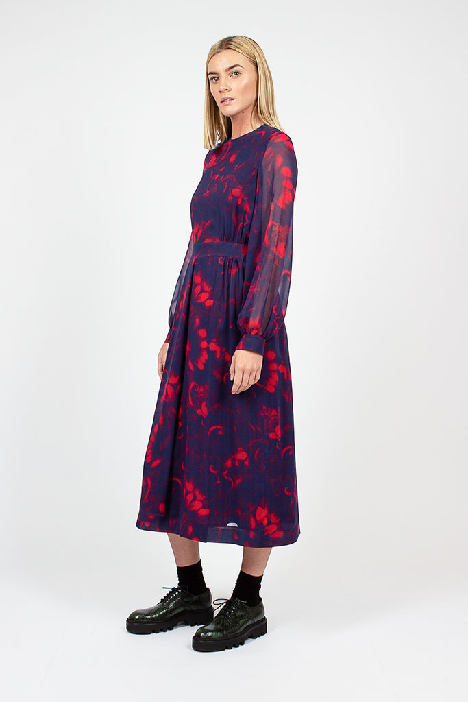 navy and red floral dress