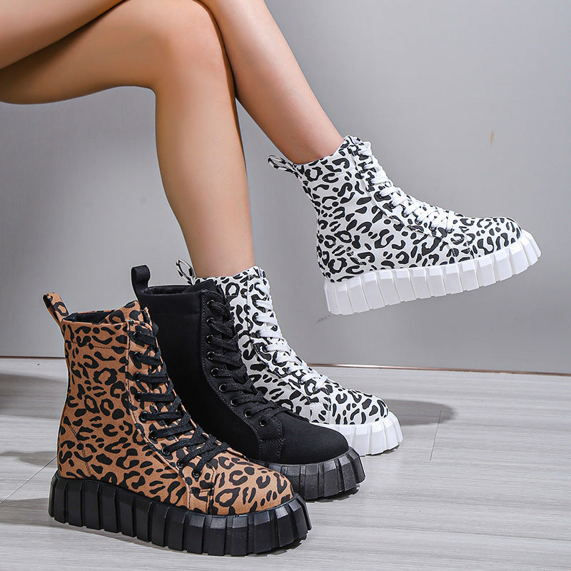 Women’s Platform Martin Boots in Soft Leopard Suede