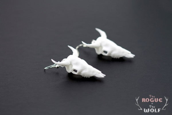 White Bison Skull Earings