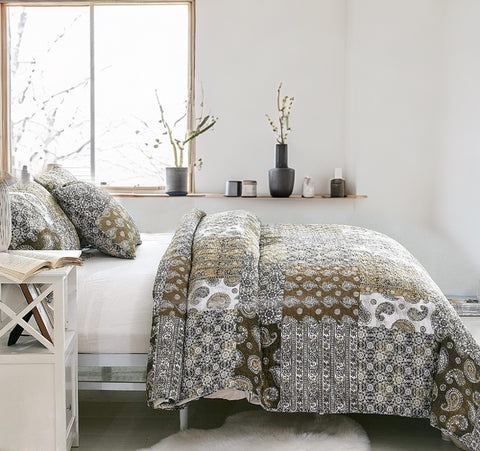patchwork olive bedspread quilt