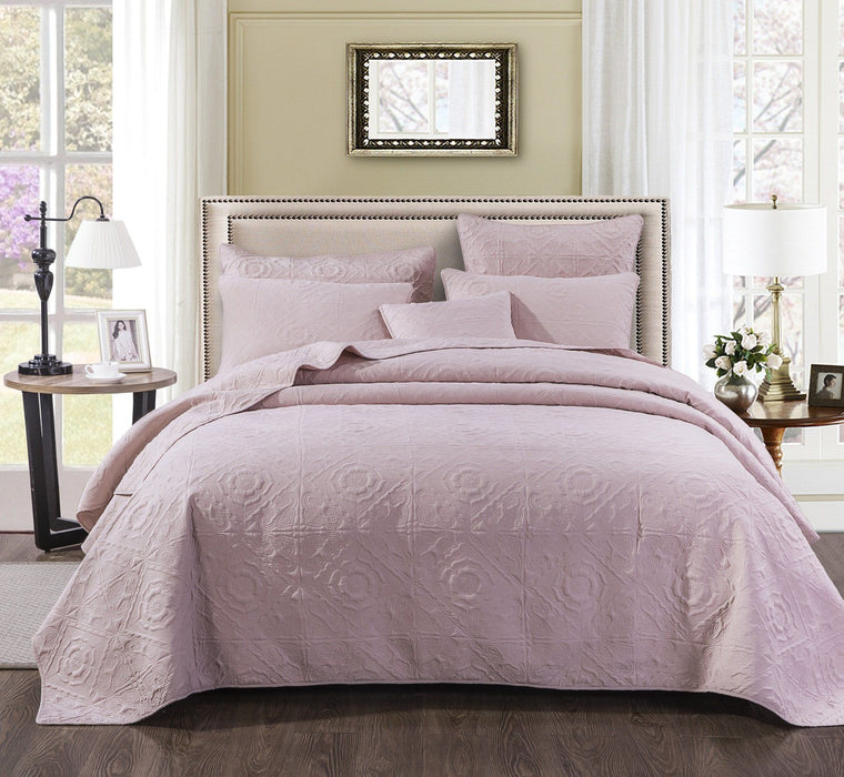 Dada Bedding Elegant Floral Country Tea Rose Pink Quilted Coverlet
